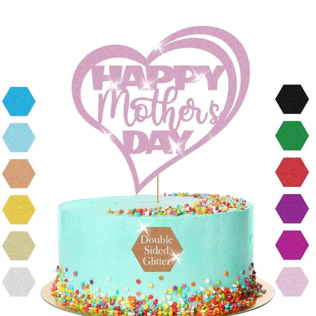Happy Mothers Day Glitter Heart Design Cake Topper Birthday Decoration