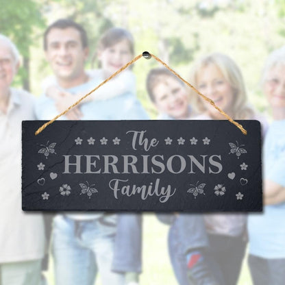 Personalised Family Name Hanging Slate Laser Engraved Home Wall Art Plaque Sign