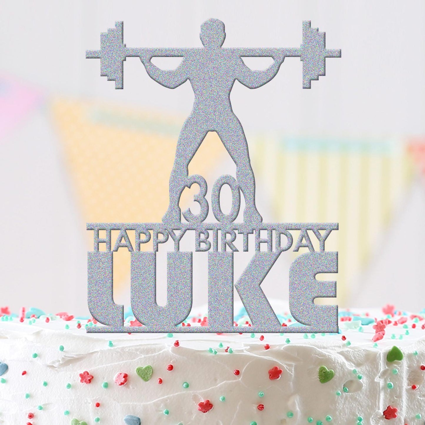 Personalised Acrylic Name Powerlifting Gym Boy Birthday Cake Topper Decoration
