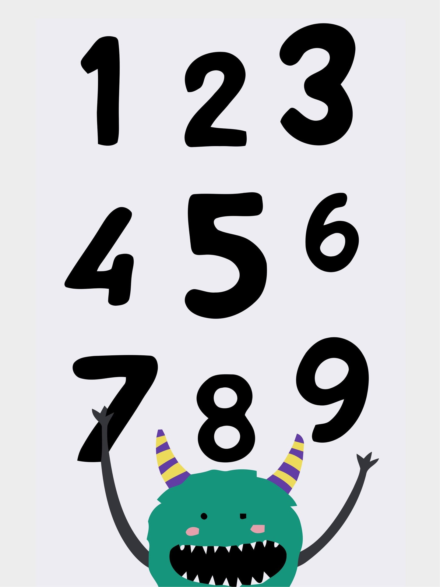 1-9 Numbers Learning Monster Nursery Bedroom Boys Girls Wall Decor Poster Print