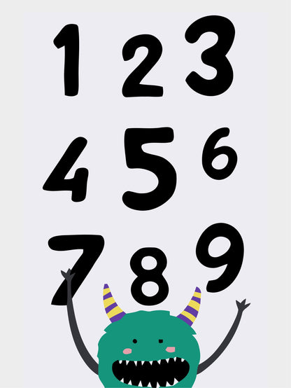 1-9 Numbers Learning Monster Nursery Bedroom Boys Girls Wall Decor Poster Print
