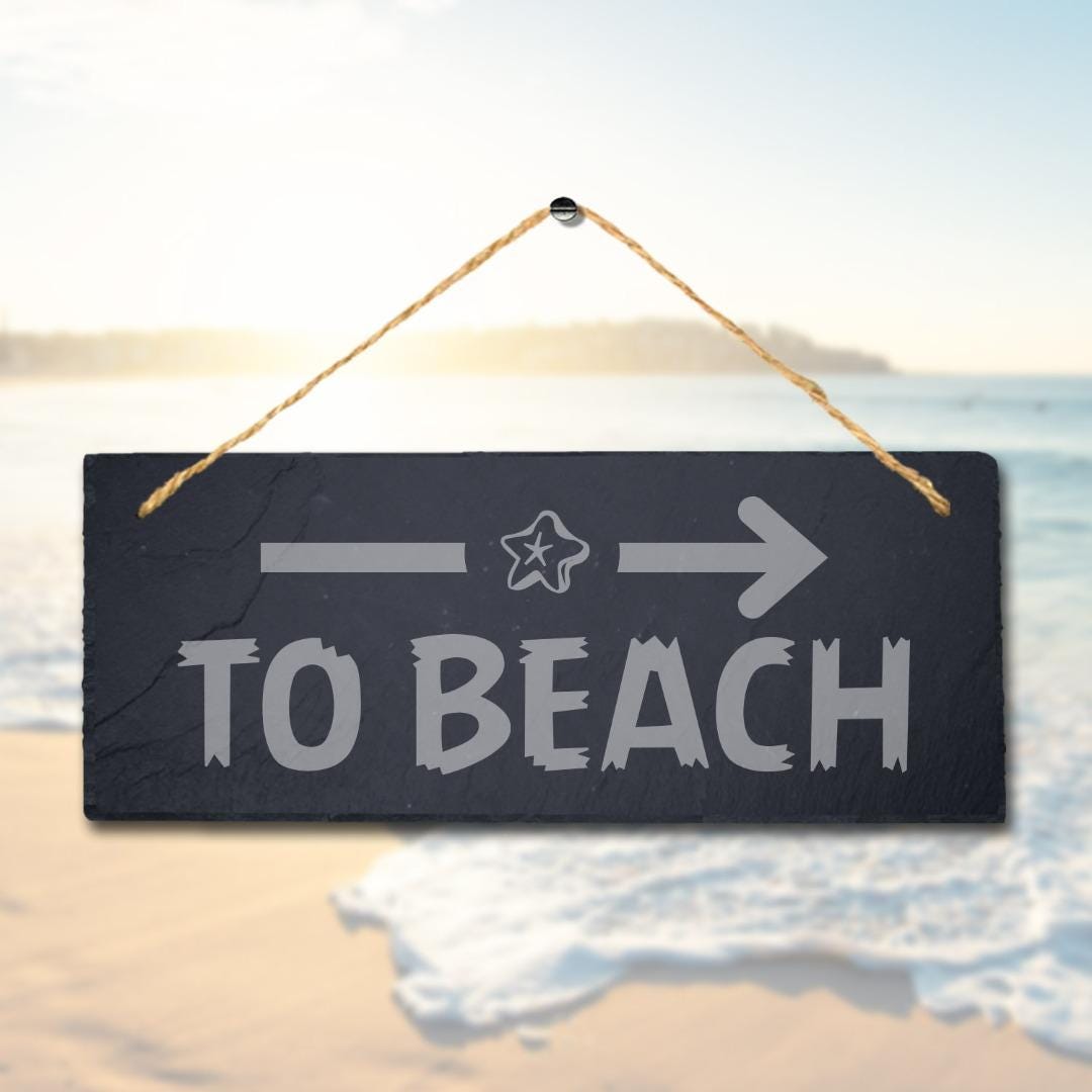 To Beach Right Way Arrow Laser Engraved Hanging Slate Ocean Sea Plaque Sign