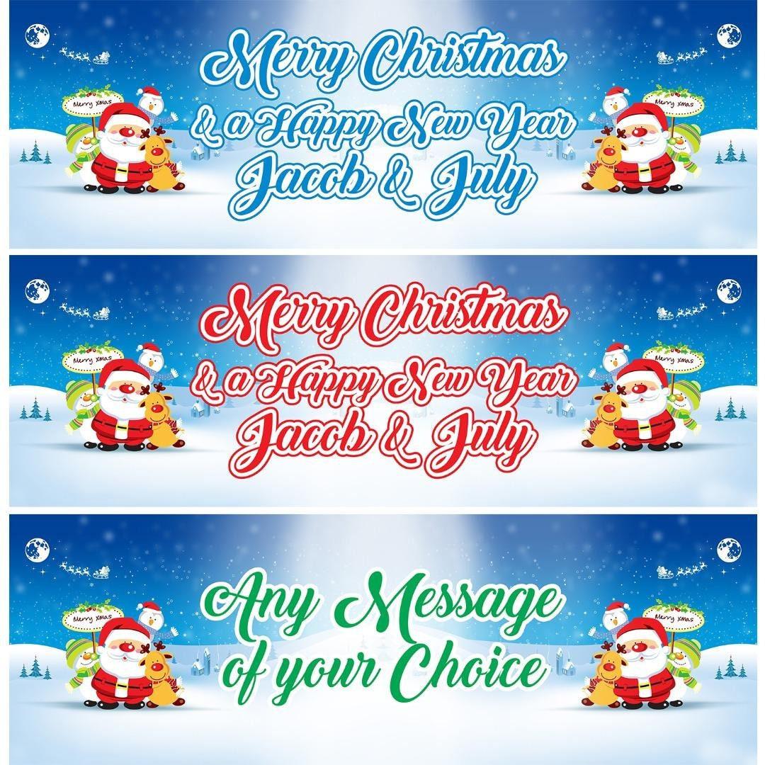 2 Personalised Merry Christmas And Happy New Year Celebration Banners Posters
