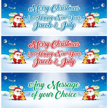 2 Personalised Merry Christmas And Happy New Year Celebration Banners Posters