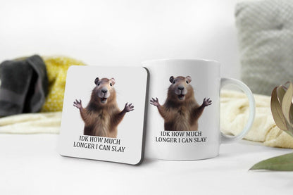 Funny Sarcastic Coffee Mug & Coaster Set - 'Idk How Much Longer I Can Slay'