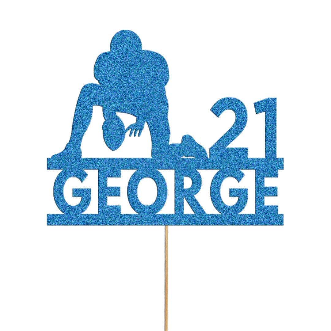Personalised Glitter Rugby Cake Topper: Any Name & Age