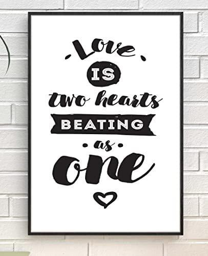 Love Is Two Hearts Beating As One Romantic Inspirational Words Poster Print Wall