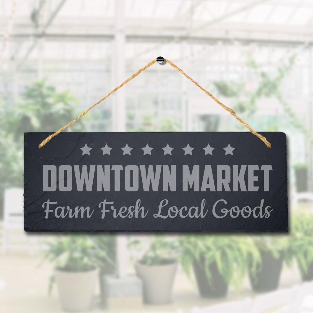 Downtown Market Hanging Slate Sign Engraved Plaque Farm Fresh Food Lovers Gift