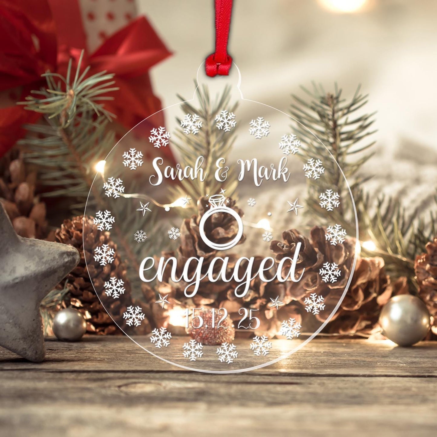 Personalised First Christmas Engaged Bauble 1st Xmas Decoration Engagement Gift