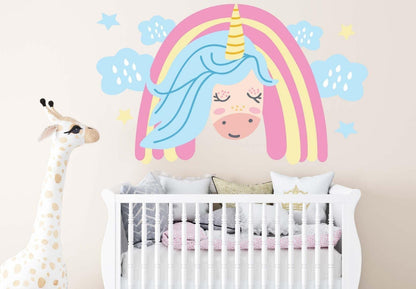 Unicorn Horn Wall Sticker Girls Bedroom Nursery Fantasy Kids Room Rainbow Vinyl