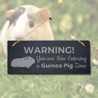 Warning You Entering Guinea Pig Zone Hanging Slate Pig Cote Pigsties Plaque Sign