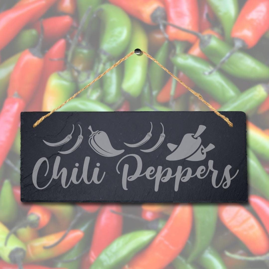 Chili Pepper Engraved Hanging Slate Vegetable Patch Garden Allotment Plaque Sign
