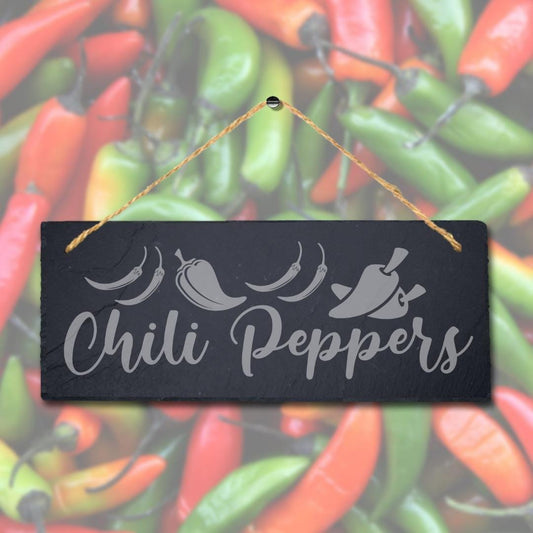 Chili Pepper Engraved Hanging Slate Vegetable Patch Garden Allotment Plaque Sign