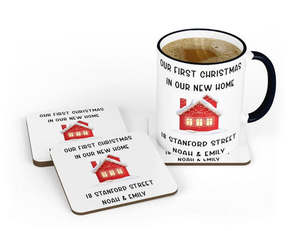 Personalised First Christmas New Home Mug & Coaster Set