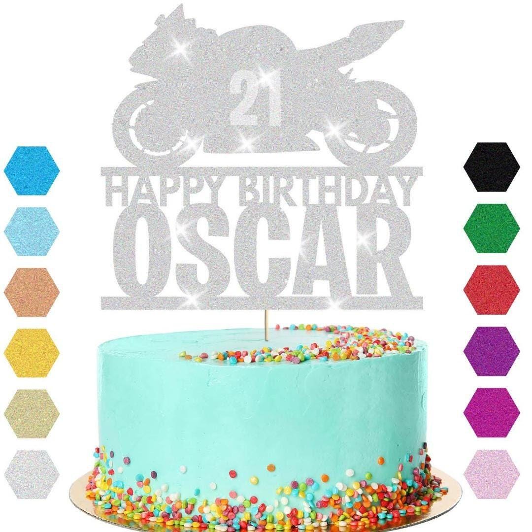 Motorbike Racing Cake Topper Personalised Boys Birthday Decoration Any Name Age