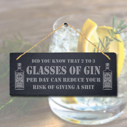 Glasses Of Gin Laser Engraved Bar Hanging Slate Home Garden Funny Plaque Sign