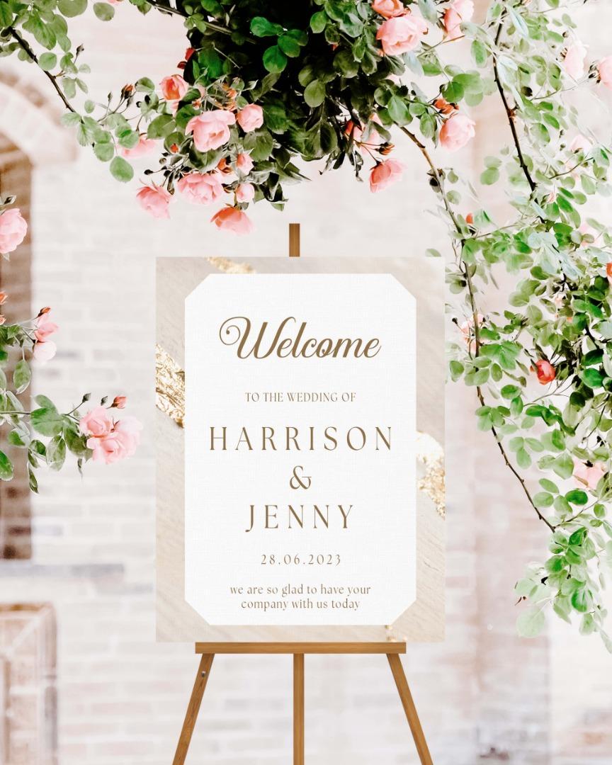 Personalised Wedding Welcome Sign: Elegant Custom A1-A4 Poster or Digital Print