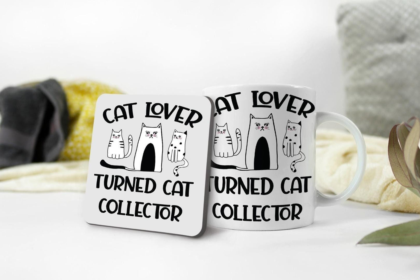 Cat Lover Mug & Coaster Set Turned Collector Funny Birthday Christmas Tea Gift