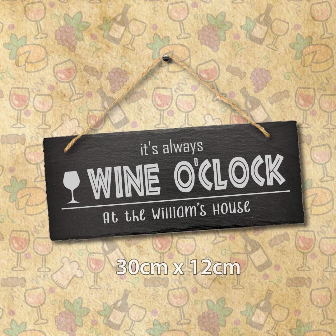 Wine Oclock Personalised Hanging Slate Sign Bar Decor Engraved Gift Custom