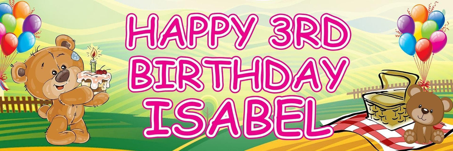 2 Personalised Teddy Bears Picnic Birthday Celebration Banners Decoration Poster