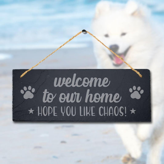 Hope Chaos Hanging Slate Sign Engraved Plaque Dog Kitten Pup Cur Puppy Home Gift