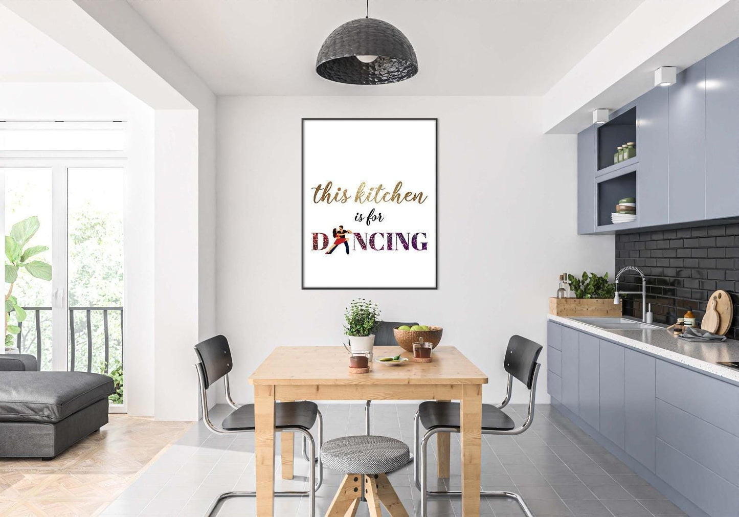 Kitchen Is For Dancing Minimalist Funny Wall Art Home Dining Decor Print Poster