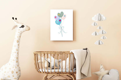 Heart Balloons Kids Boho Watercolour Hand Painted Effect Nursery Wall Art Poster