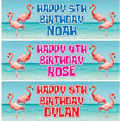 2x Personalized Flamingo Birthday Banner: Colorful Party Decoration