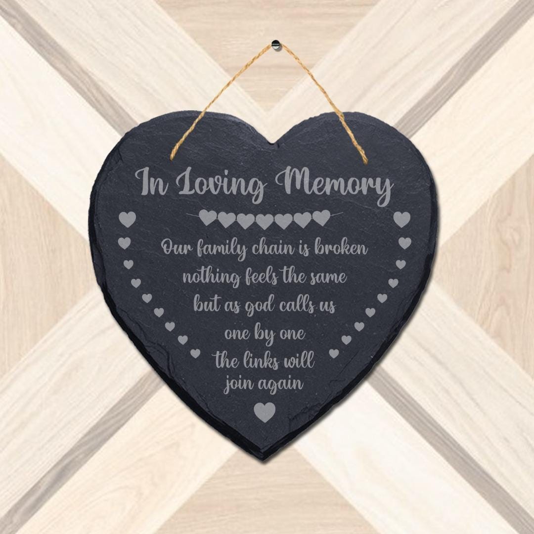 In Loving Memory Our Family Memorial Laser Engraved Hanging Slate Plaque Sign