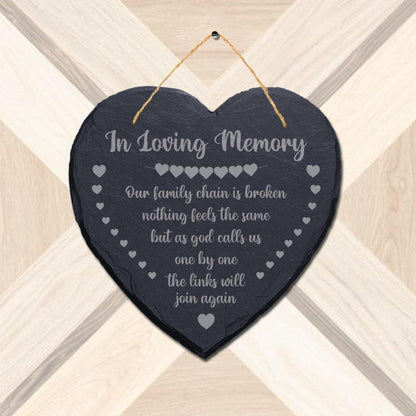 In Loving Memory Our Family Memorial Laser Engraved Hanging Slate Plaque Sign
