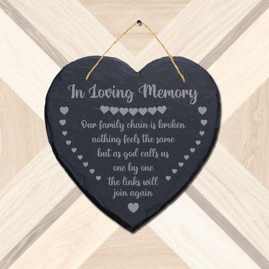 In Loving Memory Our Family Memorial Laser Engraved Hanging Slate Plaque Sign