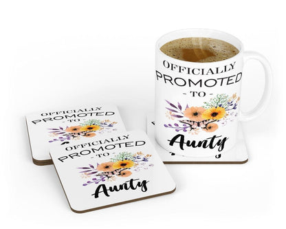 Officially Promoted To Aunty Mug & Coaster Set Aunt New Baby Birthday Tea Gift