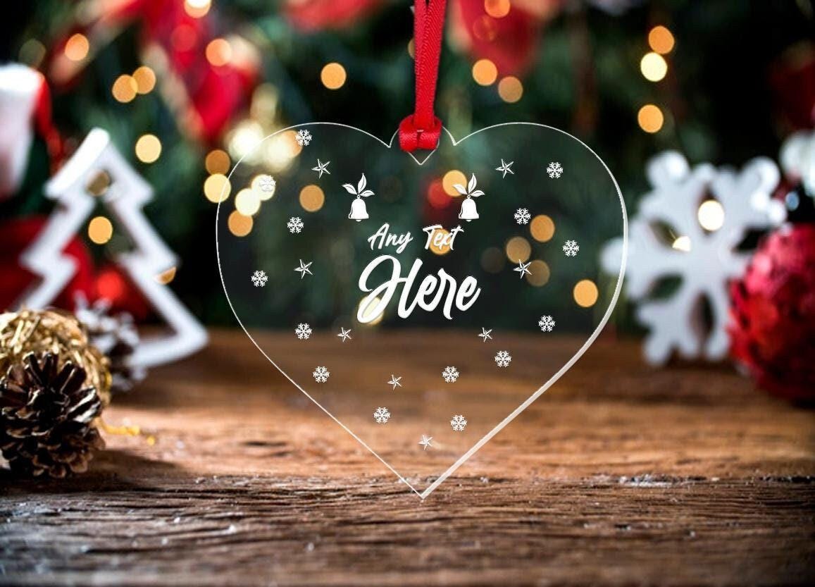 Personalised Heart Christmas Bauble: Laser Engraved Acrylic Keepsake