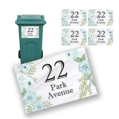 Floral Wheelie Bin Sticker: Custom House Number & Street Name