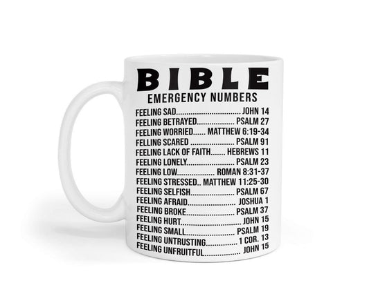 Bible Emergency Numbers Mug & Coaster Set - Christian Gift