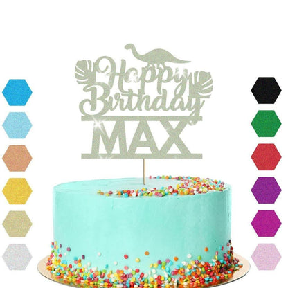 Dinosaur Glitter Cake Topper Personalised Name Jurassic Birthday Cake Decoration