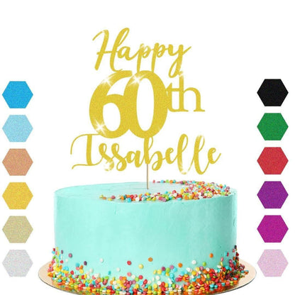 Personalised Name 60th Birthday Glitter Cake Topper Party Cake Decoration Gift