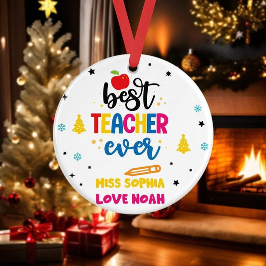 Personalised Best Teacher Ever Christmas Teacher Ceramic Bauble Gift Ta School Nursery Christmas Gift