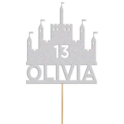 Personalised Glitter Princess Castle Cake Topper: Custom Name & Age