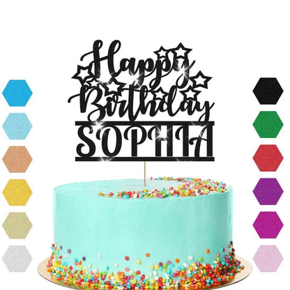 Personalised Glitter Happy Birthday Cake Topper Party Cake Age & Name Decoration