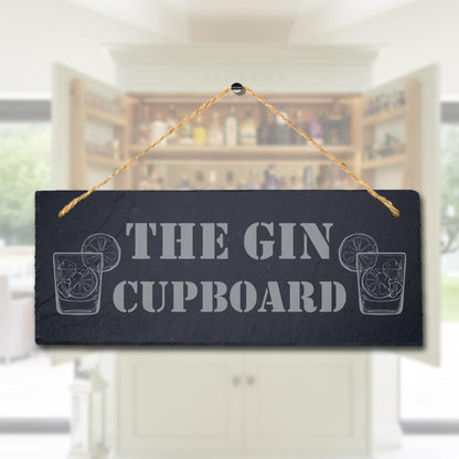 The Gin Cupboard Laser Engraved Bar Hanging Slate Rustic Home Decor Plaque Sign