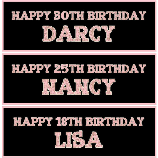 Personalised Birthday Party Banner: Rose Gold Effect, Black Theme (Set of 2)
