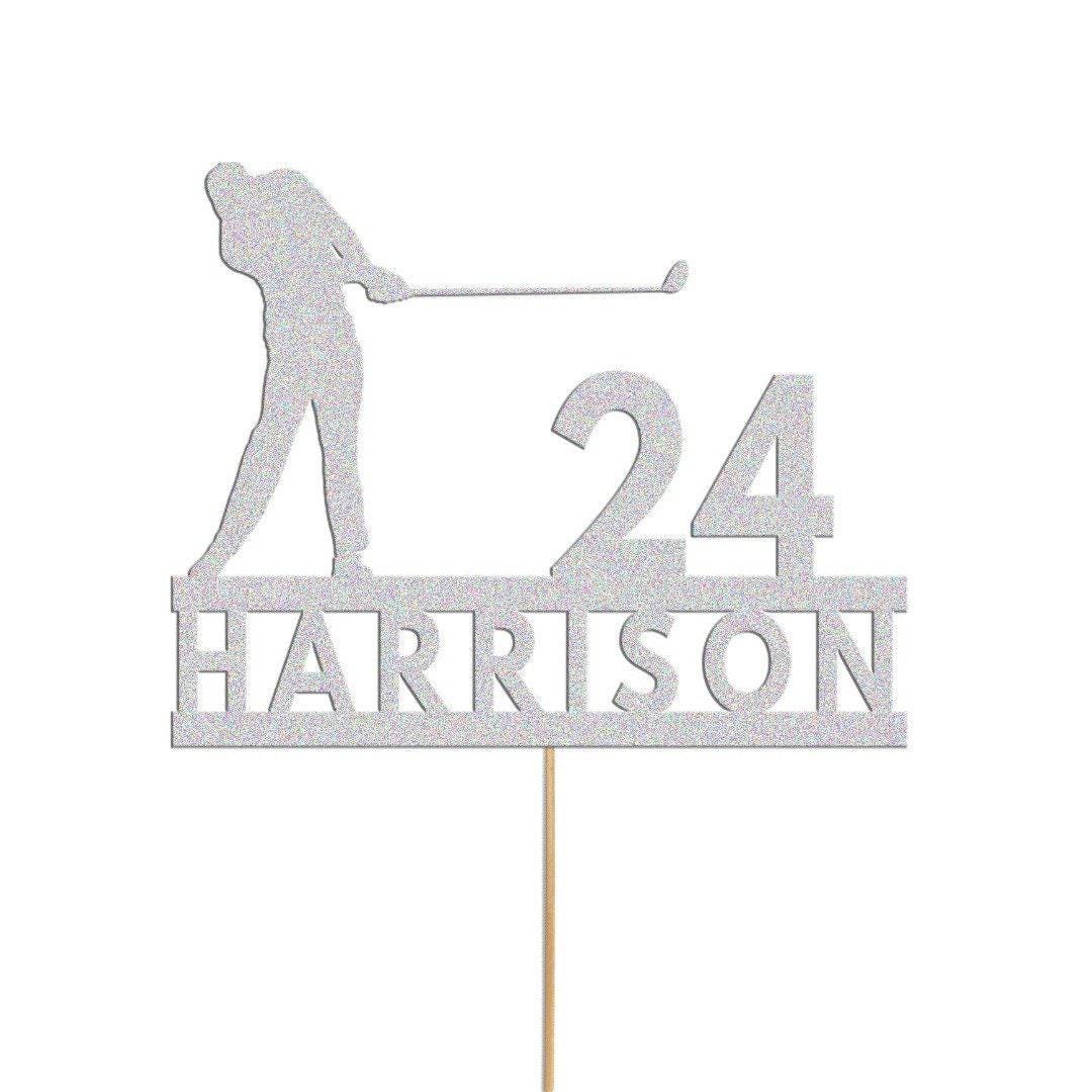 Personalised Glitter Golf Cake Topper: Golfer Name & Age