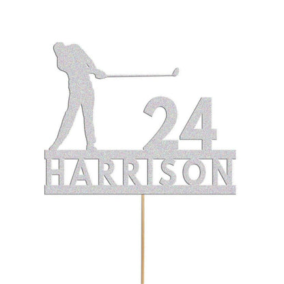 Personalised Glitter Golf Cake Topper: Golfer Name & Age