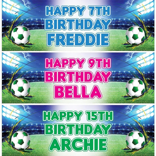 2 Personalised Birthday Party Football Banners Celebration Decoration Bunting