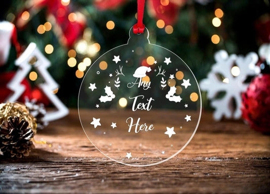 Personalised Acrylic Christmas Bauble: Custom Text, Keepsake Gift
