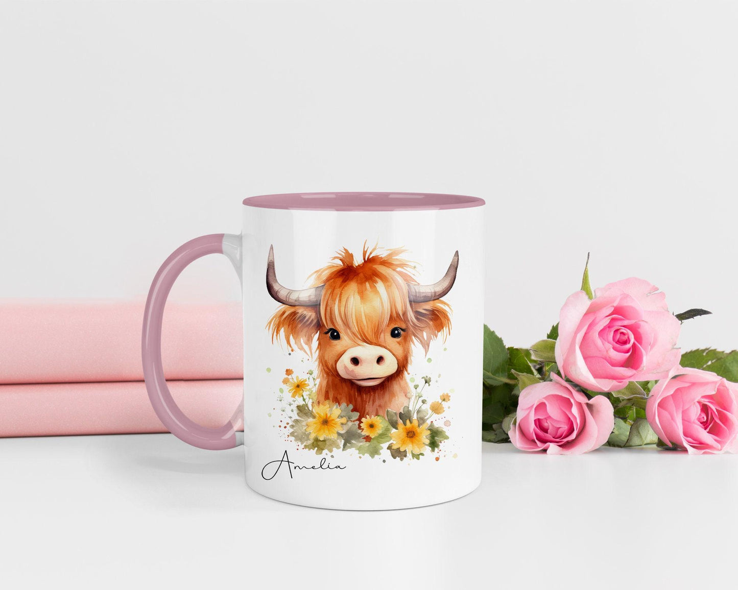 Personalised Highland Cow Mug & Coaster Set: Fluffy Cow Gift
