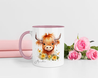 Personalised Highland Cow Mug & Coaster Set: Fluffy Cow Gift