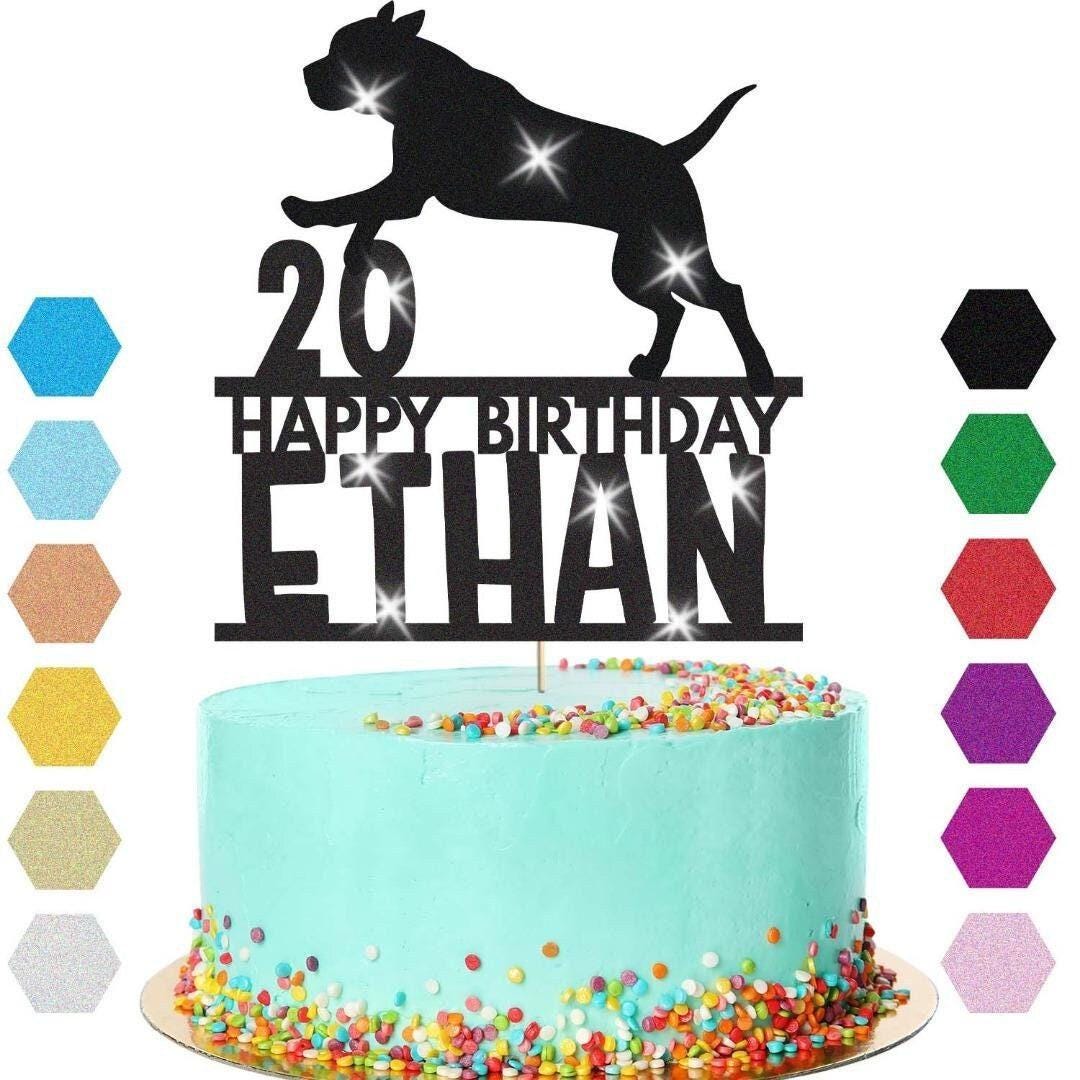 Dog Cake Topper Personalised Pup Puppy Doggy Birthday Decoration Any Name Age