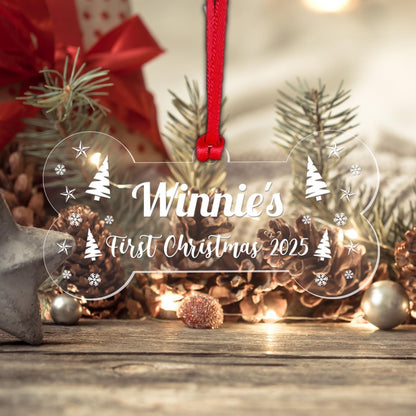 Personalised Dogs First Christmas Bauble Puppy Pet 1st Xmas Gift Tree Decoration